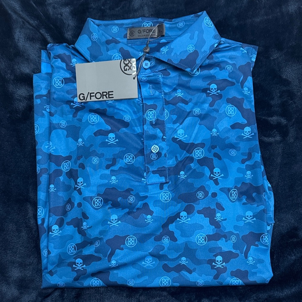 G/FORE Skull Pattern Blue Polo Shirt